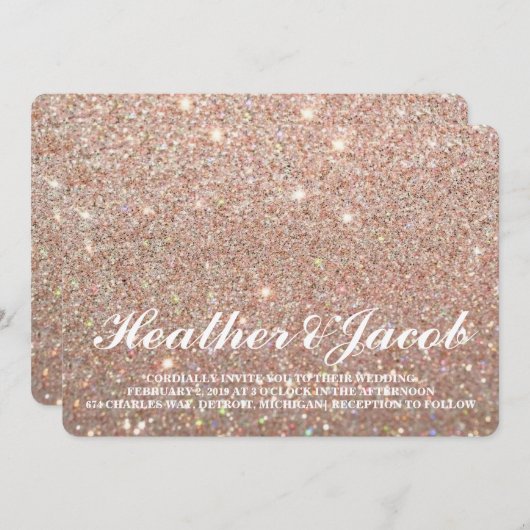 Uitnodiging - Roos Gold Glit Fab Wedding (Voorkant / Achterkant)