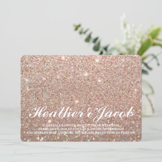 Uitnodiging - Roos Gold Glit Fab Wedding (Staand voorkant)
