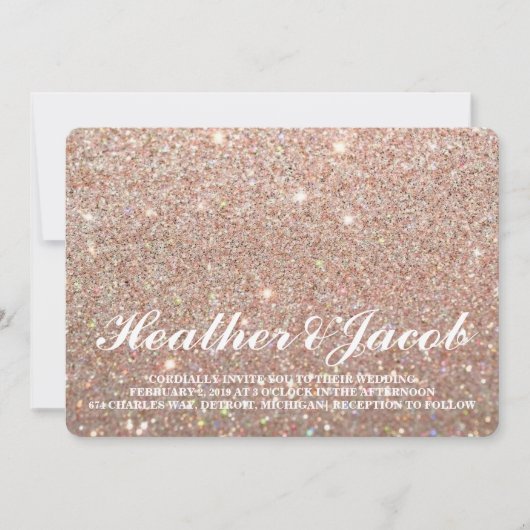 Uitnodiging - Roos Gold Glit Fab Wedding (Voorkant)