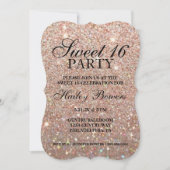 Uitnodiging - Roos Gold Glitter Fab Sweet 16  (Voorkant)