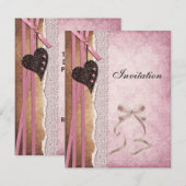 Uitnodiging Roze Antiek Papier (Voorkant / Achterkant)