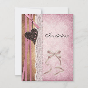 Uitnodiging Roze Antiek Papier Boog Hart