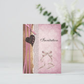 Uitnodiging Roze Antieke Papier Boog Hart (Staand voorkant)