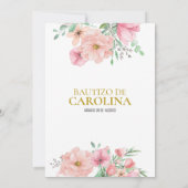 Uitnodiging roze bloemen doop (Achterkant)