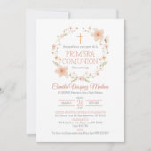 Uitnodiging Roze Bloemen Elegante Eerste Communie (Voorkant)