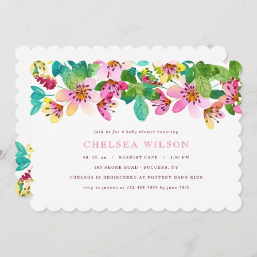 Uitnodiging Roze Bloemenborder (Voorkant / Achterkant)