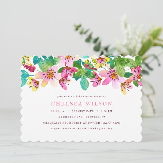 Uitnodiging Roze Bloemenborder (Staand voorkant)