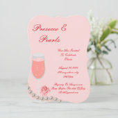 UITNODIGING ROZE BRUIDSSCHOWER 'PEARLS & PROSECCO' (Staand voorkant)