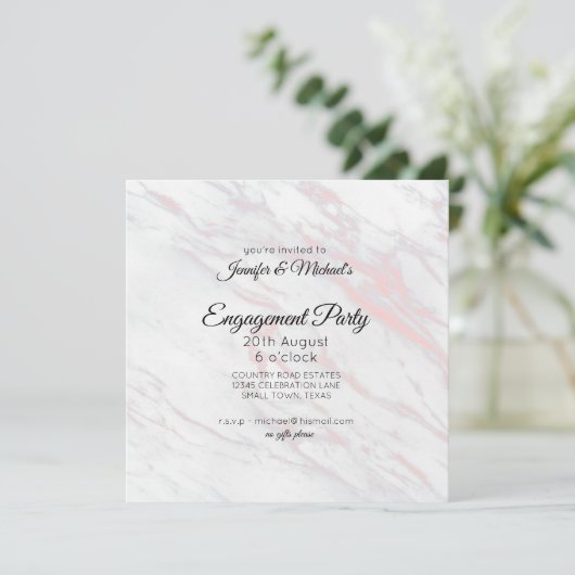 Uitnodiging roze en grijze marmer van Engagement P (Staand voorkant)