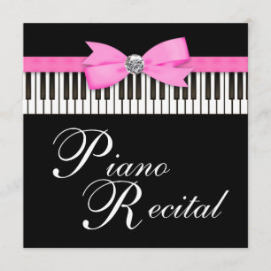 Uitnodiging Roze en Zwarte Pianotoetsen Recital
