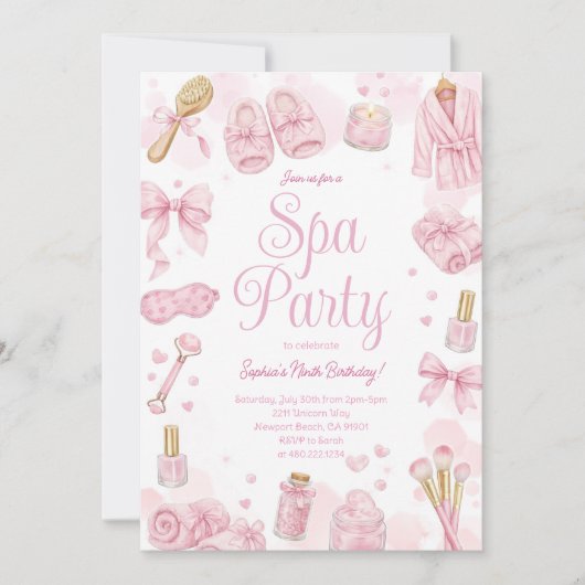 Uitnodiging Roze Feest Sfeervolle Beauty Spa Dag (Voorkant)