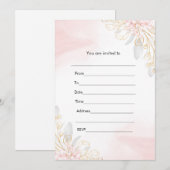 Uitnodiging roze goud bloemenaquarel invullen (Voorkant / Achterkant)
