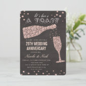 Uitnodiging roze gouden wijn glas jubileum (Staand voorkant)