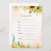 Uitnodiging roze gouden zonnebloemen aquarel invul (Voorkant / Achterkant)