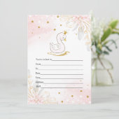 Uitnodiging roze gouden zwaan aquarel invullen (Staand voorkant)