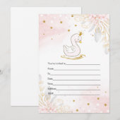Uitnodiging roze gouden zwaan aquarel invullen (Voorkant / Achterkant)