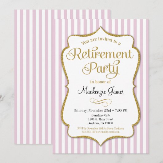 Uitnodiging roze goudlegante dame (Voorkant / Achterkant)