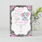 Uitnodiging Roze Grijze Olifant Bewerkbaar (Staand voorkant)