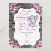 Uitnodiging Roze Grijze Olifant Bewerkbaar (Voorkant / Achterkant)