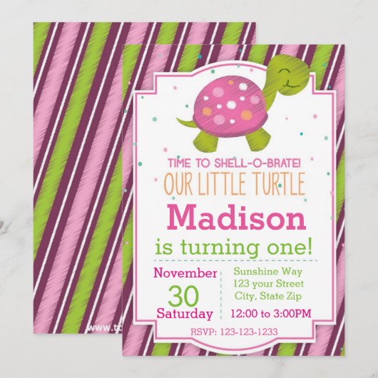 Uitnodiging (roze) om de volgende dag te vieren: (Voorkant / Achterkant)