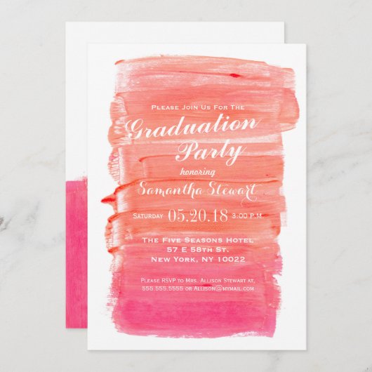 Uitnodiging  roze Waterverf Graduation Party (Voorkant / Achterkant)