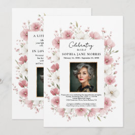 Uitnodiging Roze Wilde Bloemen Begrafenis