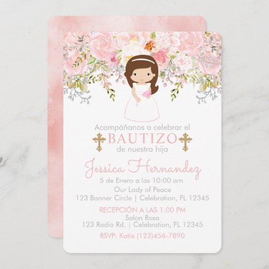 Uitnodiging Rozen voor Doop van Meisje Uitnodiging (Voorkant / Achterkant)