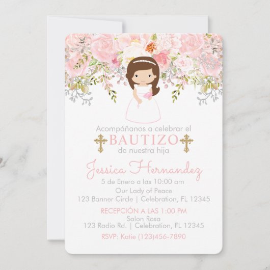 Uitnodiging Rozen voor Doop van Meisje Uitnodiging (Voorkant)
