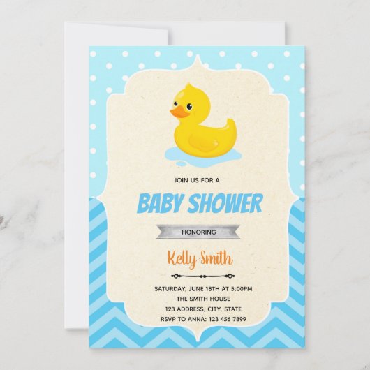 Uitnodiging rubber eend jongen shower (Voorkant)