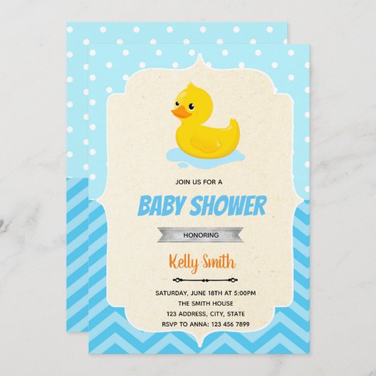 Uitnodiging rubber eend jongen shower (Voorkant / Achterkant)