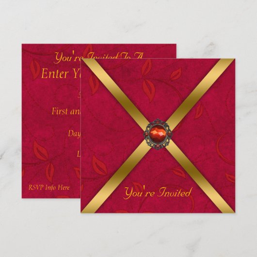 Uitnodiging Ruby Red Jeweled Party (Voorkant / Achterkant)