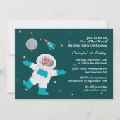Uitnodiging ruimteastronaut fotoverjaardagsfeestje (Voorkant)