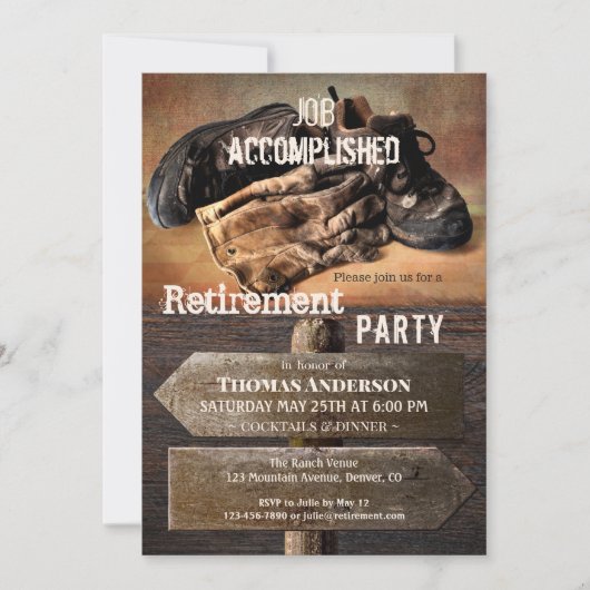 Uitnodiging Rustic Boots Retirement Party (Voorkant)