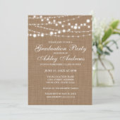 Uitnodiging Rustic Burlap Lights Graduation Party (Staand voorkant)