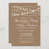 Uitnodiging Rustic Burlap Lights Graduation Party (Voorkant / Achterkant)