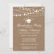 Uitnodiging Rustic Burlap Lights Graduation Party 