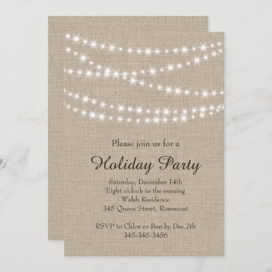 Uitnodiging Rustic Twinkle Lights (Voorkant / Achterkant)