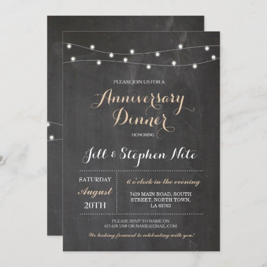 Uitnodiging Rustic Wedding Jubileum Lights (Voorkant / Achterkant)