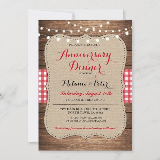 Uitnodiging Rustic Wedding Jubileum Red Party (Voorkant)
