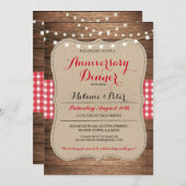 Uitnodiging Rustic Wedding Jubileum Red Party (Voorkant / Achterkant)