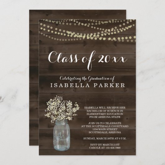 Uitnodiging Rustic Woman's Graduation Party (Voorkant / Achterkant)