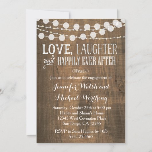 Uitnodiging Rustic Wood Engagement Party (Voorkant)