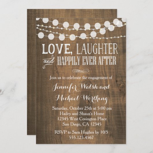 Uitnodiging Rustic Wood Engagement Party (Voorkant / Achterkant)