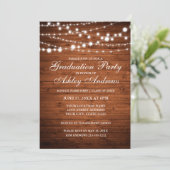 Uitnodiging Rustic Wood Lights Graduation Party (Staand voorkant)