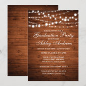 Uitnodiging Rustic Wood Lights Graduation Party (Voorkant / Achterkant)