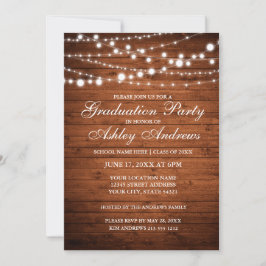 Uitnodiging Rustic Wood Lights Graduation Party