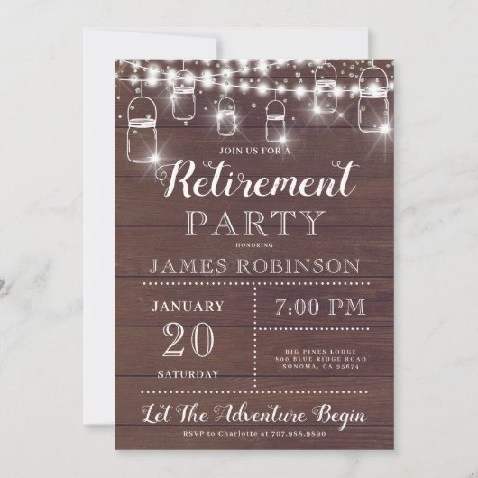 Uitnodiging Rustic Wood Retirement Party (Voorkant)