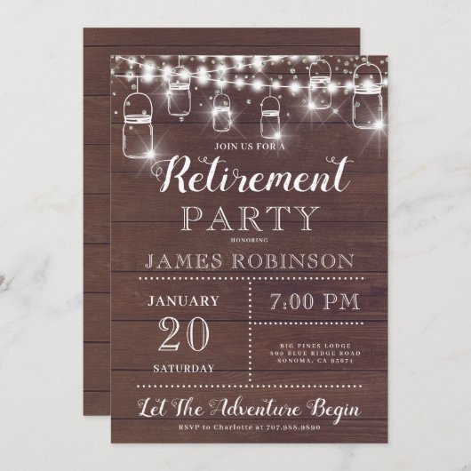 Uitnodiging Rustic Wood Retirement Party (Voorkant / Achterkant)