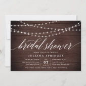 Uitnodiging Rustic Wood String Lights Bridal Showe (Voorkant)
