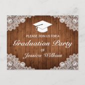 Uitnodiging Rustic Wood White Lace Graduation Part (Voorkant)